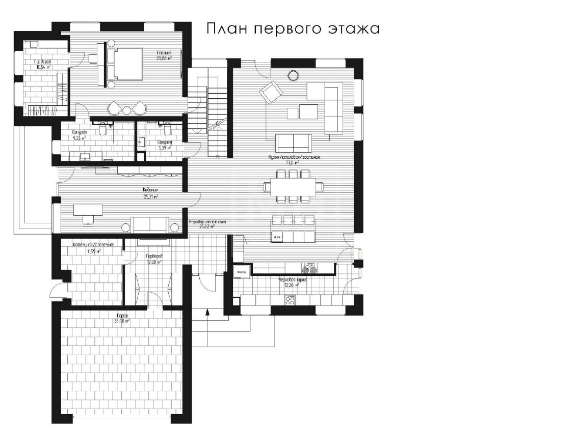 Планировка Новый современный дом в поселке Монтевиль